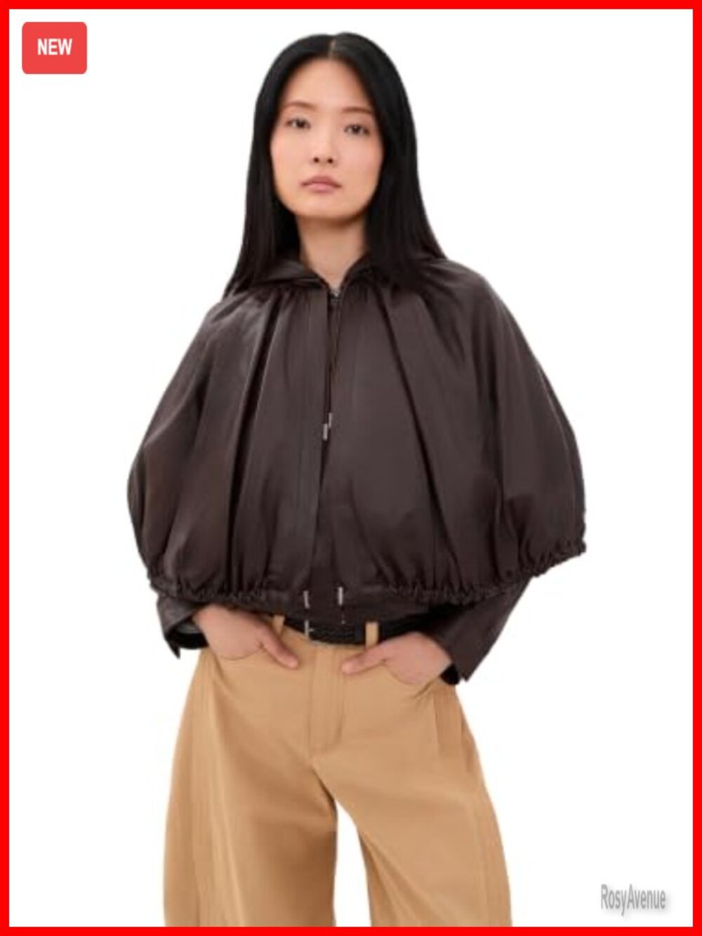 Lambskin Leather Cape Jacket Long Sleeve Zip Front